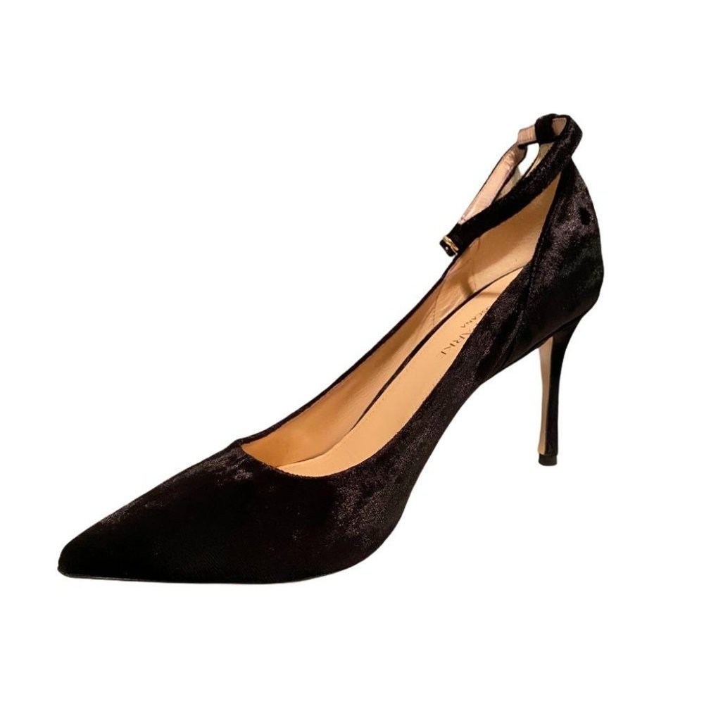 Marion Parke Muse Velvet Stiletto Black Pump With Ankle Strap